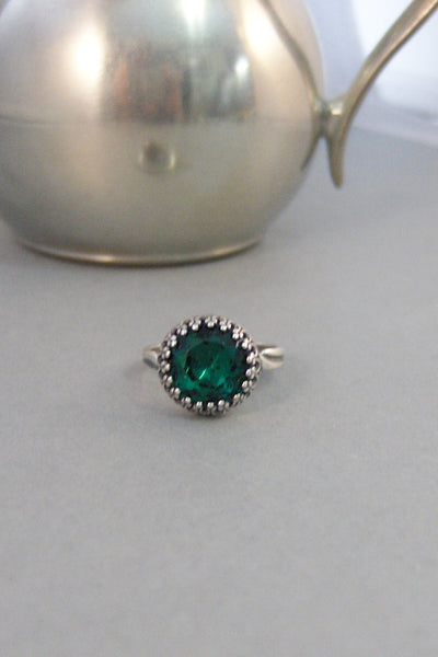 SALE Vintage Emerald,Ring,Silver,Emerald Ring,Antique Ring,Blue Ring,Wrapped,Emerald,Bridesmaid,Green Stone,Birthstone. valleygirldesigns.