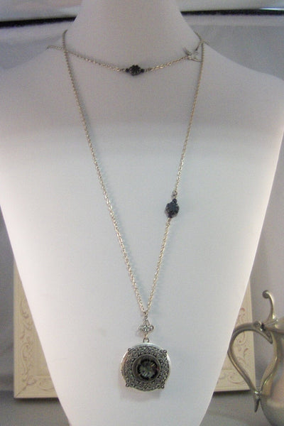 SALE/Midnight Blossom,Necklace,Bird Necklace,Bird,Flower,Black Flower,Black,Silver Bird,Boho,Gypsy,Flower Locket,Floral.valleygirldesigns.