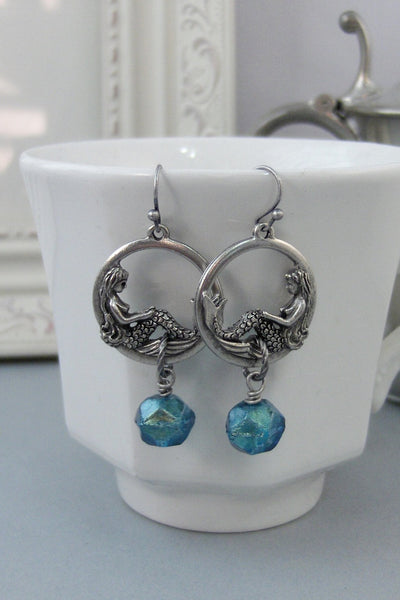 Mermaid Tears,Earrings,Mermaid Earrings,Mermaid,Goddess Earring,Silver Earring, Summer,Boho,Gypsy,Mermaid Necklace.Blu.valleygirldesigns.