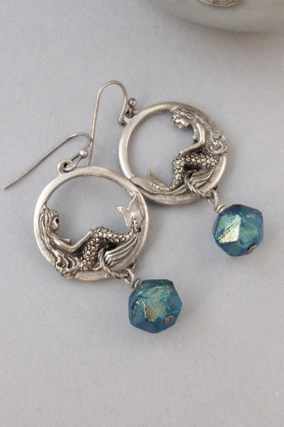 Mermaid Tears,Earrings,Mermaid Earrings,Mermaid,Goddess Earring,Silver Earring, Summer,Boho,Gypsy,Mermaid Necklace.Blu.valleygirldesigns.