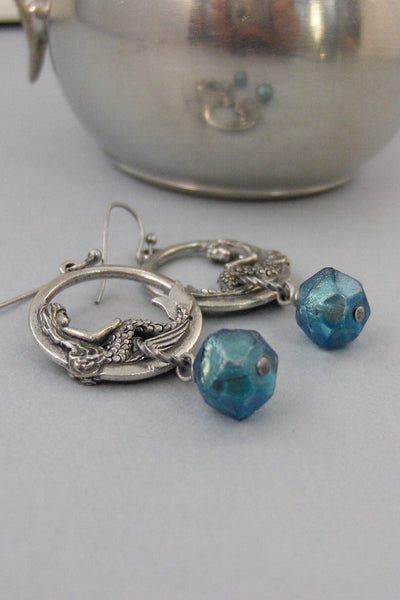 Mermaid Tears,Earrings,Mermaid Earrings,Mermaid,Goddess Earring,Silver Earring, Summer,Boho,Gypsy,Mermaid Necklace.Blu.valleygirldesigns.