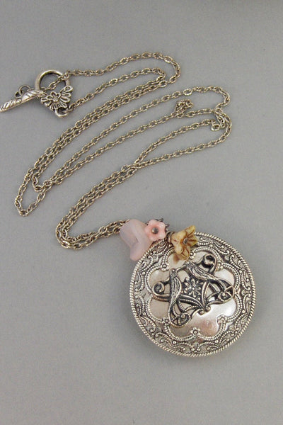 Sparrows Kiss,Pink Locket,Locket,Silver Locket,Bird,Sparrow,Love,Kiss,Woodland,Antique Locket,Bird Locket,Blush,Bridesmai valleygirldesigns.