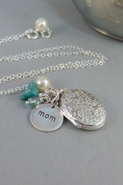SALE Sterling Mothers Locket,Mom,Mother,Mothers DayLocket,Silver Locket,,Flower,Stone,Pearl ,valleygirldesign