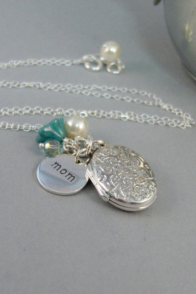 SALE Sterling Mothers Locket,Mom,Mother,Mothers DayLocket,Silver Locket,,Flower,Stone,Pearl ,valleygirldesign