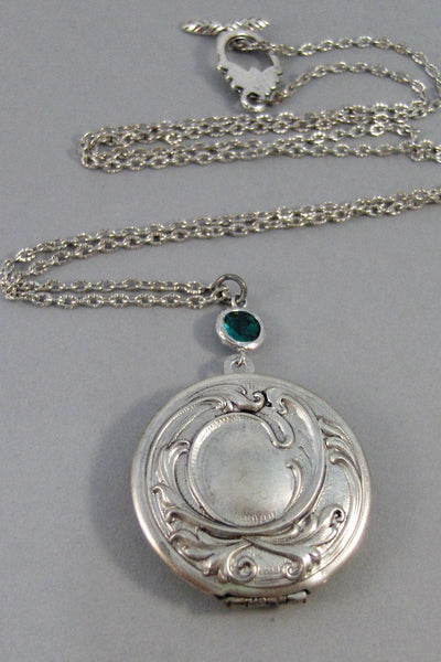 SALE/Emerald Estelle,Locket,Silver Locket,Emerald LocketFlower,Green,Emerald,Locket,Emerald Neckalce,Green Stone,Irish,valleygirldesigns.