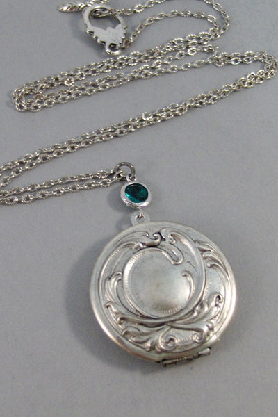 SALE/Emerald Estelle,Locket,Silver Locket,Emerald LocketFlower,Green,Emerald,Locket,Emerald Neckalce,Green Stone,Irish,valleygirldesigns.