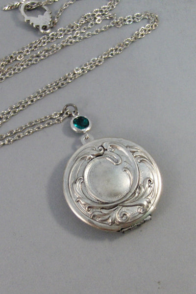 SALE/Emerald Estelle,Locket,Silver Locket,Emerald LocketFlower,Green,Emerald,Locket,Emerald Neckalce,Green Stone,Irish,valleygirldesigns.