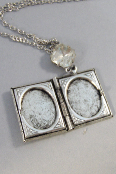 SALE Stardust,Locket,Silver Locket,Moon,Star,Night,Goddess,Locket,Antique Locket,Vintage Locket,Book Locket,Diamond  valleygirldesigns.