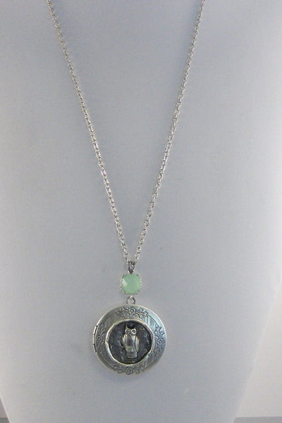 SALE Autumn Owl,Owl,Locket,Silver Locket,Silver Necklace,Owl Neckalce,Owl,Silver,Woodland,Antique Locket. VAlleygirldesigns.