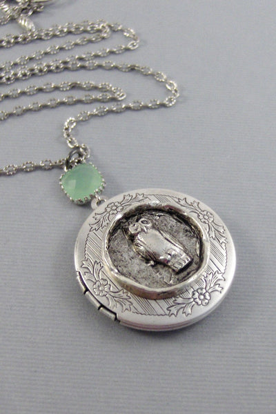 SALE Autumn Owl,Owl,Locket,Silver Locket,Silver Necklace,Owl Neckalce,Owl,Silver,Woodland,Antique Locket. VAlleygirldesigns.