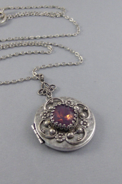 Lavender Star,Amethyst Necklace,Amethyst Locket,Antique Locket,Silver Locket,Princess Cut.September Birthstone,BirthsotoneValleygirldesigns.