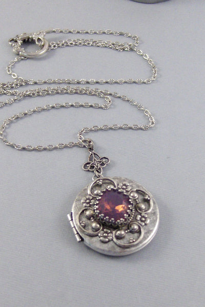 Lavender Star,Amethyst Necklace,Amethyst Locket,Antique Locket,Silver Locket,Princess Cut.September Birthstone,BirthsotoneValleygirldesigns.