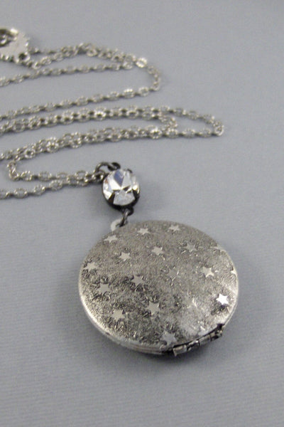 Star Bright,Locket,Antique Locket,Silver Locket,Diamond,Vintage,Star Locket,Star Necklace,Crystal Neckalce,Vintage NecklaceValleygirldesign