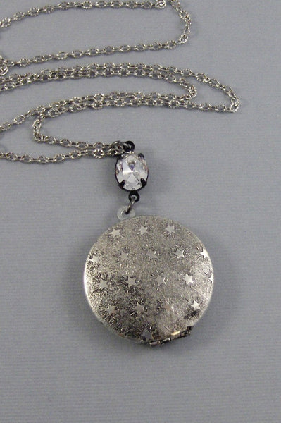 Star Bright,Locket,Antique Locket,Silver Locket,Diamond,Vintage,Star Locket,Star Necklace,Crystal Neckalce,Vintage NecklaceValleygirldesign