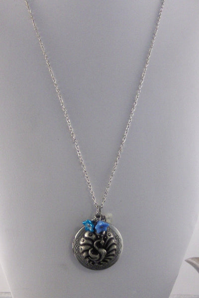 Floral Peacock,Silver Locket,Antique Locket,Peacock,Peacock Necklace,Peacock Locket,Bird Necklace,Bird Locketvalleygirldesigns .
