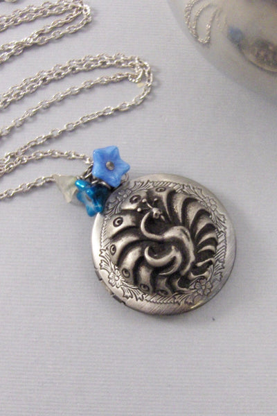 Floral Peacock,Silver Locket,Antique Locket,Peacock,Peacock Necklace,Peacock Locket,Bird Necklace,Bird Locketvalleygirldesigns .