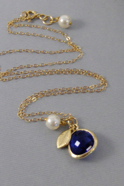 Sapphire Drop,Gold Necklace,Sapphire Neckalce,Leaf Necklace,September Birthstone,Blue Stone,Blue Necklace Bride,Wedding, valleygirldesigns
