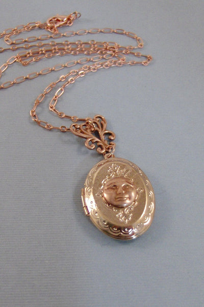 SALE Rose Moon,Locket,Gold Locket,Moon,Moon Locket,Moon Necklace,Rose Gold,Rose Gold,Moon Goddess,Goddess Locket,Necklace.valleygirldesigns.