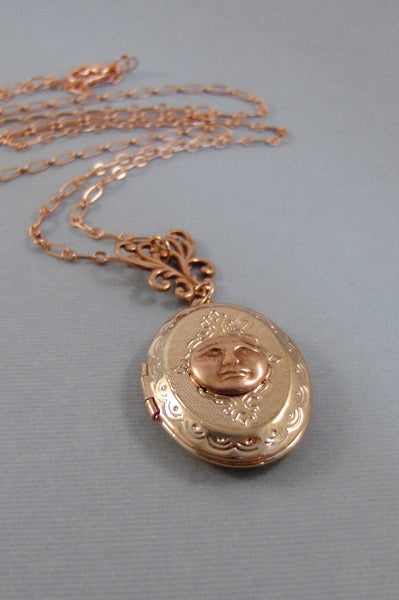 SALE Rose Moon,Locket,Gold Locket,Moon,Moon Locket,Moon Necklace,Rose Gold,Rose Gold,Moon Goddess,Goddess Locket,Necklace.valleygirldesigns.