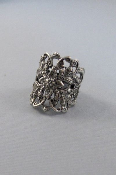 Filigree Ring,Silver,Ring,Filigree Ring,Silver Filigree,Rose Ring,Antique Ring,Silver Ring,Blossom,Gothic Ring,Large Ringvalleygirldesigns.