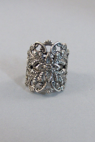 Filigree Ring,Silver,Ring,Filigree Ring,Silver Filigree,Rose Ring,Antique Ring,Silver Ring,Blossom,Gothic Ring,Large Ringvalleygirldesigns.