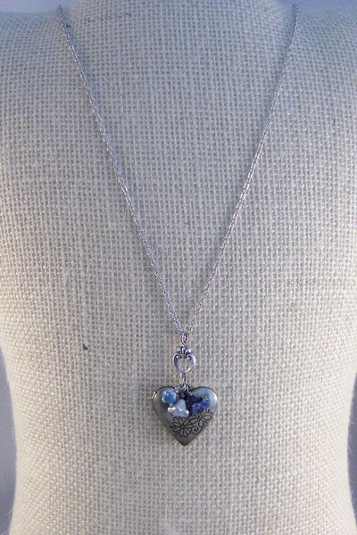 Enchanted Navy,Locket,Silver Locket,Blue Flower,Locket Necklace,Antique Locket,Blue. Handmade jewelry by valleygirldesigns.