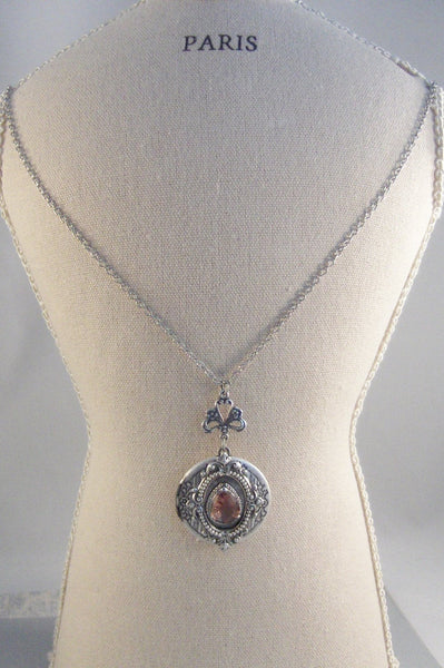 Victorian Garnet,Locket,Antique Locket,Silver Locket,Garnet Stone,Vintage Rhinestone,Vintage,Red Stone,Garnet Birthstone. Valleygirldesigns.