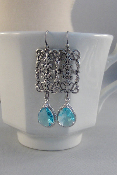 SALE Victorian Aquamarine,Earring,Aquamarine Earrings,Crystal,Aqua,Birthstone,March Birthstone,March,Birthstone Earrings.valleygirldesigns.