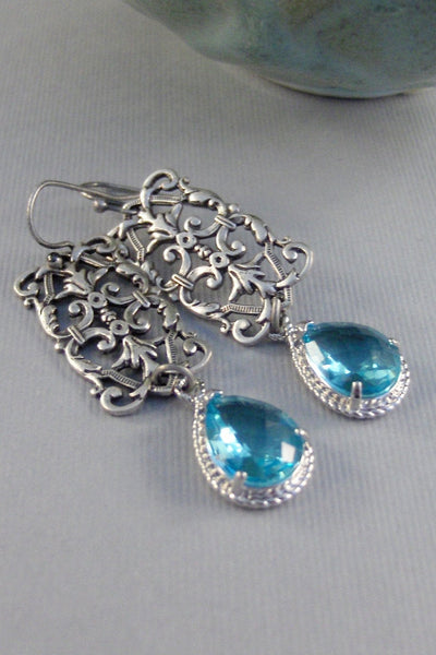SALE Victorian Aquamarine,Earring,Aquamarine Earrings,Crystal,Aqua,Birthstone,March Birthstone,March,Birthstone Earrings.valleygirldesigns.