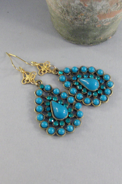 Gypsy Ocean,Earring,Turquoise Earring,Aqua Earring,Gypsy,Gypsy Earring,Bohemian,Long Earring Turquoise,Vintage Earring. Valleygirldesigns