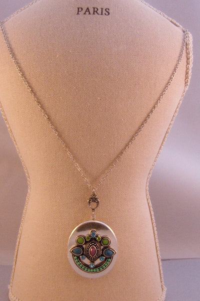 Gypsy Magic,Locket,Silver,Turquoise Necklace,Gemstone,Necklace,Antique Locket,Blue Stone,Green STone,Purple STone.valleygirldesigns.