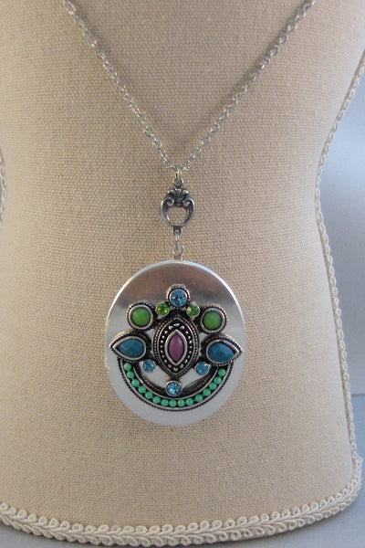 Gypsy Magic,Locket,Silver,Turquoise Necklace,Gemstone,Necklace,Antique Locket,Blue Stone,Green STone,Purple STone.valleygirldesigns.