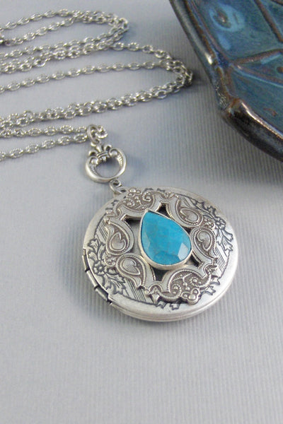 SALE Artful Soul,Locket,Silver,Turquoise,Gemstone,Necklace,Antique Locket,Dream,Vintage Turquoise,Genuine Turquoise,Turqoise Stone,Blue