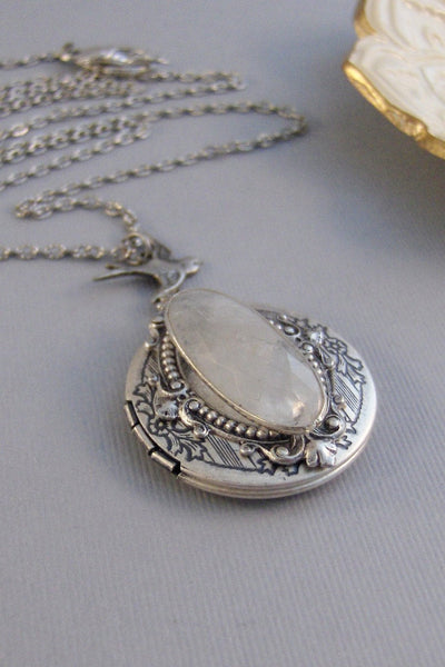 Lunar Gleam,Moonstone,Moonstone Necklace,Antique Locket,Silver Locket,White Locket,,Gemstone Locket,Opal,Gemstone Necklace,Genuine Gemstone