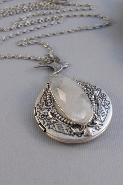 Lunar Gleam,Moonstone,Moonstone Necklace,Antique Locket,Silver Locket,White Locket,,Gemstone Locket,Opal,Gemstone Necklace,Genuine Gemstone