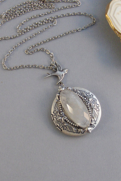 Lunar Gleam,Moonstone,Moonstone Necklace,Antique Locket,Silver Locket,White Locket,,Gemstone Locket,Opal,Gemstone Necklace,Genuine Gemstone