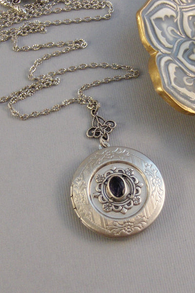 SALE Iolite Locket,Purple Locket,Antique Locket,Silver Locket,Purple Locket,Iolite,Iolite Necklace,Gemstone Locket,Gemstone Necklace,Genuine