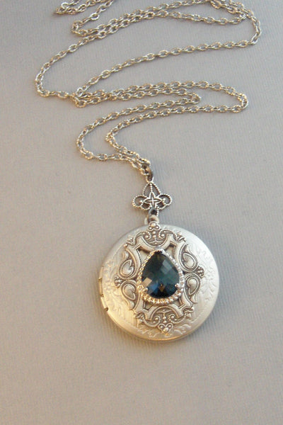 Victorian Sapphire,Locket,Antique Locket,Silver Locket,Sapphire Stone,Rhinestone,Vintage,BlueStone,Sapphire Birthstone Valleygirldesigns.