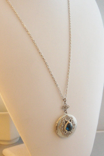 Victorian Sapphire,Locket,Antique Locket,Silver Locket,Sapphire Stone,Rhinestone,Vintage,BlueStone,Sapphire Birthstone Valleygirldesigns.