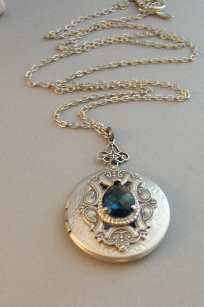 Victorian Sapphire,Locket,Antique Locket,Silver Locket,Sapphire Stone,Rhinestone,Vintage,BlueStone,Sapphire Birthstone Valleygirldesigns.