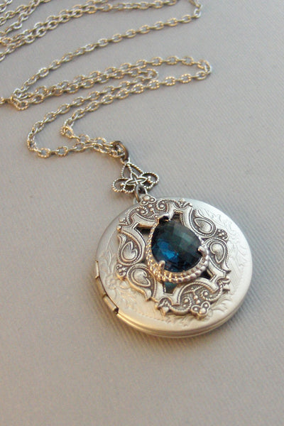 Victorian Sapphire,Locket,Antique Locket,Silver Locket,Sapphire Stone,Rhinestone,Vintage,BlueStone,Sapphire Birthstone Valleygirldesigns.