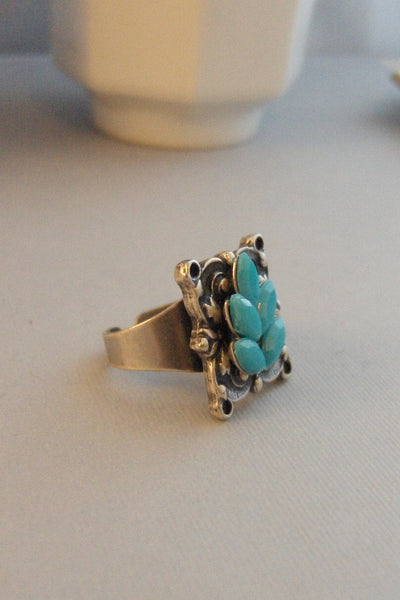 Vintage Turquoise,Ring,Silver,Blue Ring,One of a KInd,Blue Flower Ring,Flower Ring,Blue,Turquoise Ring,Vintage Turquoise,valleygirldesigns.