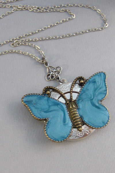 SALE Indigo Flutter,Butterfly,Butterfly Neckalce,Bird Neckalce,Bird Locket,Locket,Green,Green Locket,Silver Locket,Woodland,Sage