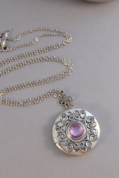 Lavender Lace,Alexandrite,Lavender Locket,Purple LocketLocket,Antique Locket,Silver Locket,Purple Locket,Purple Necklace Valleygirldesigns.