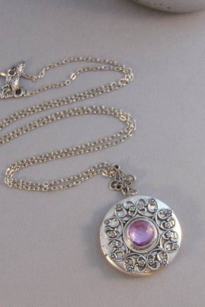 Lavender Lace,Alexandrite,Lavender Locket,Purple LocketLocket,Antique Locket,Silver Locket,Purple Locket,Purple Necklace Valleygirldesigns.