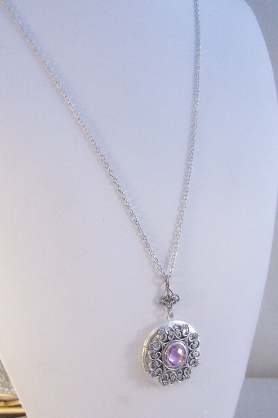 Lavender Lace,Alexandrite,Lavender Locket,Purple LocketLocket,Antique Locket,Silver Locket,Purple Locket,Purple Necklace Valleygirldesigns.