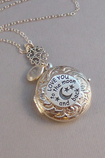 SALE Love You,Sterling Silver Locket,Locket,Silver Locket,Moonstone,Moonstone Locket,Love you to the moon,Moon Locket,Love you to the moon