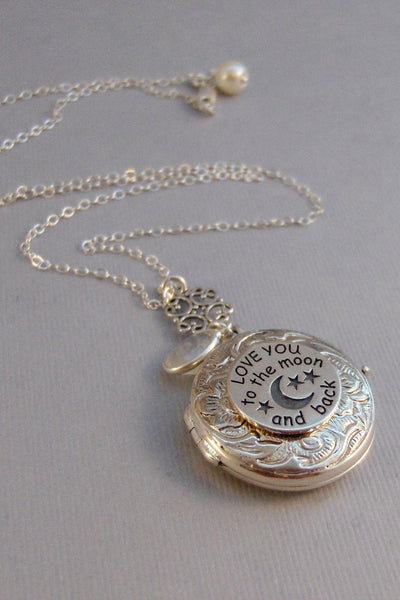 SALE Love You,Sterling Silver Locket,Locket,Silver Locket,Moonstone,Moonstone Locket,Love you to the moon,Moon Locket,Love you to the moon