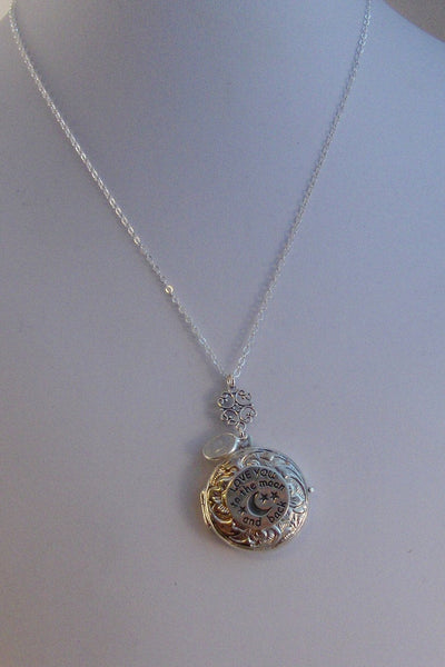 SALE Love You,Sterling Silver Locket,Locket,Silver Locket,Moonstone,Moonstone Locket,Love you to the moon,Moon Locket,Love you to the moon