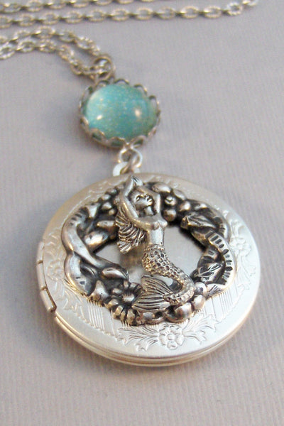 SALE Ocean Goddess,Locket,Mermaid, Mermaid Locket,Antique Locket,Silver Locket,Goddess,Ocean Locket,Handmade jewelry by valleygirldesigns